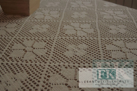OBRUS NICIANY szydełko 130 / 180 CM BIEL , 100 % BAWEŁNA tkany klockowo SZYDEŁKOWY