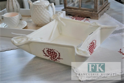 KOSZYK NA PIECZYWO Z KOLEKCJI CZERWONE SERCE PROWANSJA SHABBY FRANCJA