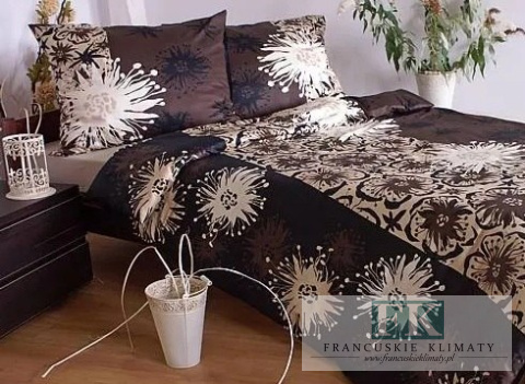 POŚCIEL 160X200 BRĄZOWE KWIATY 100 % BAWEŁNA