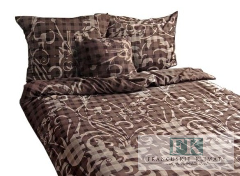 POŚCIEL BRĄZOWA KRATA 160X200 100% BAWEŁNA