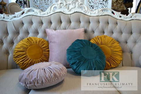 EKSLUZYWNA PODUSZKA 40 CM PUDROWY RÓŻ PLISOWANA VELVET WELWET STYL FRANCUSKI