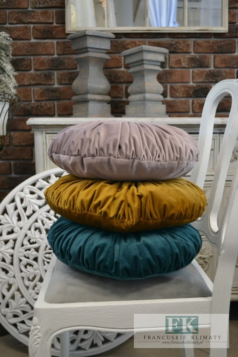 EKSLUZYWNA PODUSZKA 40 CM PUDROWY RÓŻ PLISOWANA VELVET WELWET STYL FRANCUSKI