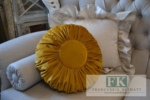 EKSLUZYWNA PODUSZKA 40CM MUSZTARDA PLISOWANA VELVET WELWET STYL FRANCUSKI