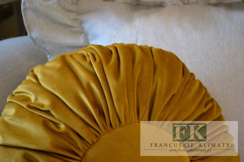 EKSLUZYWNA PODUSZKA 40CM MUSZTARDA PLISOWANA VELVET WELWET STYL FRANCUSKI
