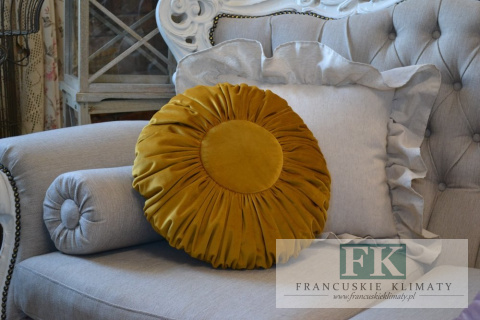 EKSLUZYWNA PODUSZKA 40CM MUSZTARDA PLISOWANA VELVET WELWET STYL FRANCUSKI