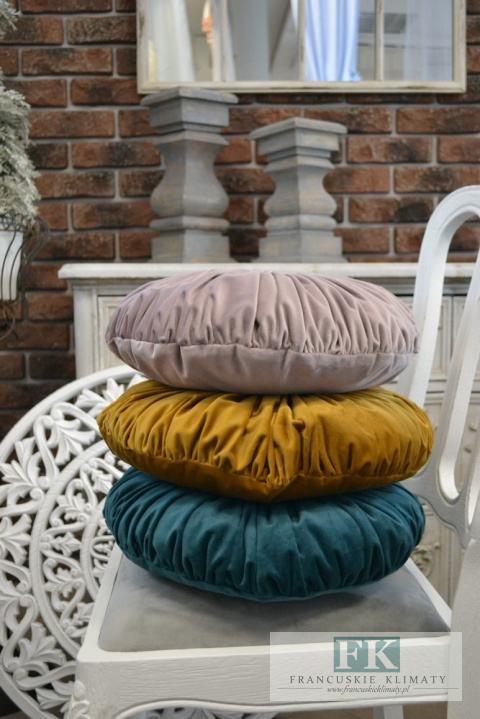 EKSLUZYWNA PODUSZKA 40CM MUSZTARDA PLISOWANA VELVET WELWET STYL FRANCUSKI
