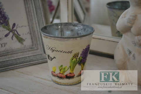 METALOWA OSŁONKA HIACYNT WAZON 10 CM PROWANSJA FRANCJA