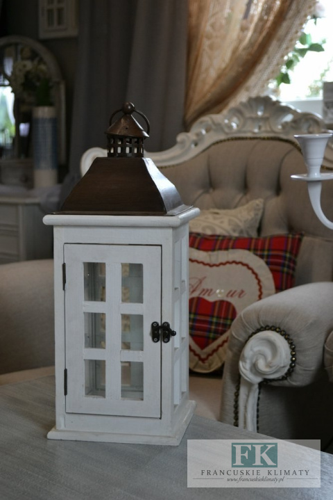 PIĘKNA BIAŁA LATARNIA lampion 45 CM DREWNO SHABBY CHIC PIĘKNA BIAŁA LATARNIA lampion 45 CM DREWNO SHABBY CHIC