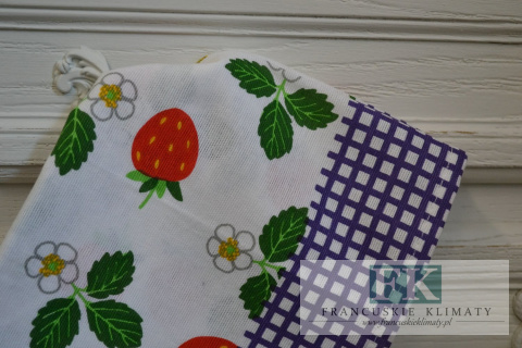 ŚCIERECZKA KUCHENNA TRUSKAWKI KRATKA FIOLET 65X50 BAWEŁNA 100%