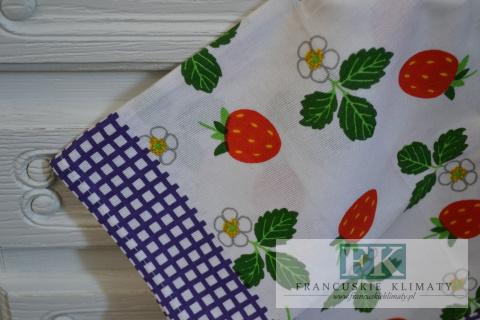 ŚCIERECZKA KUCHENNA TRUSKAWKI KRATKA FIOLET 65X50 BAWEŁNA 100%