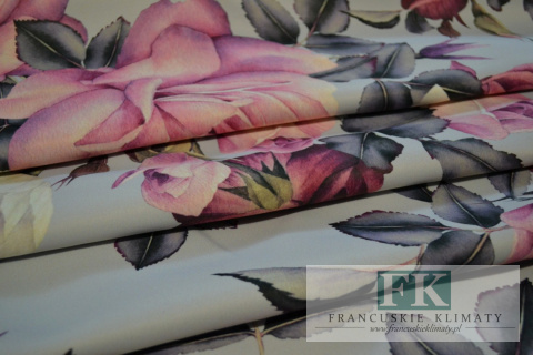 ! TKANINA MATERIAŁ SZER 150 CM PUDROWE RÓŻE NA ZASŁONY OBRUSY PODUSZKI