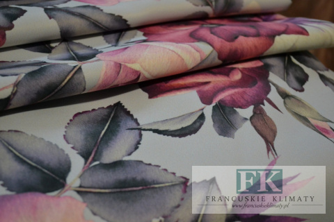 ! TKANINA MATERIAŁ SZER 150 CM PUDROWE RÓŻE NA ZASŁONY OBRUSY PODUSZKI