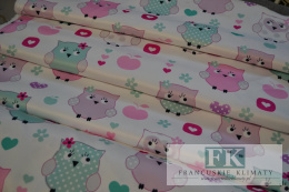 TKANINA MATERIAŁ SÓWKI na zasłony boki obrusy poduszki , szer 145 cm