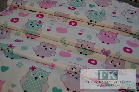 TKANINA MATERIAŁ SÓWKI na zasłony boki obrusy poduszki , szer 145 cm