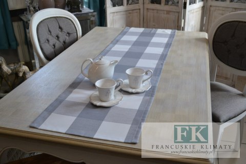 BIEŻNIK DEKORACYJNY SIWA KRATA 40x140 STYL KLASYCZNY VINTAGE RETRO