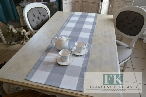 BIEŻNIK DEKORACYJNY SIWA KRATA 40x140 STYL KLASYCZNY VINTAGE RETRO