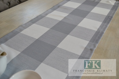 BIEŻNIK DEKORACYJNY SIWA KRATA 40x140 STYL KLASYCZNY VINTAGE RETRO