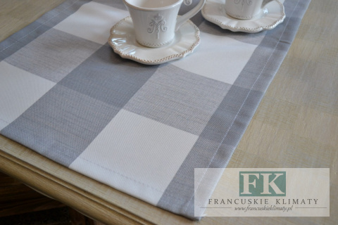 BIEŻNIK DEKORACYJNY SIWA KRATA 40x140 STYL KLASYCZNY VINTAGE RETRO