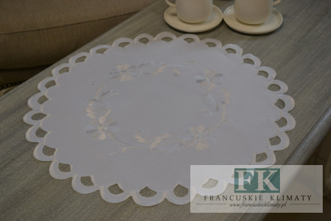 DEKORACYJNY BIEŻNIK SERWETKA HAFTOWANA HAFT KOŁO 40 CM FRANCUSKI PROWANSALSKI