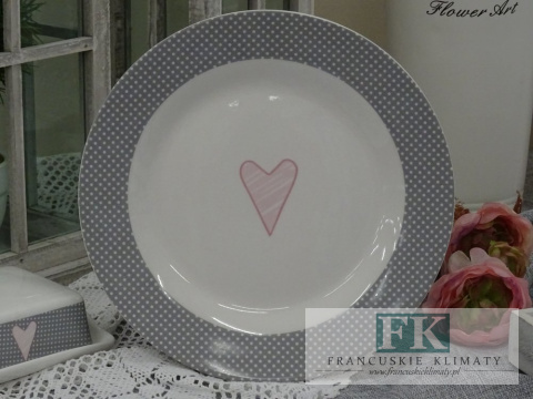 KOLEKCJA PINK HEART TALERZ PŁASKI śr. 26,5 cm styl francuski, shabby, vintage