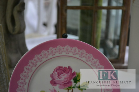 KOLEKCJA PINK ROSE TALERZ FI. 19 CM styl francuski, shabby, vintage