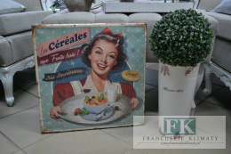 OBRAZ NA PŁÓTNIE DAMA KOBIETA ŚNIADANIE 45X45 VINTAGE FRANCJA
