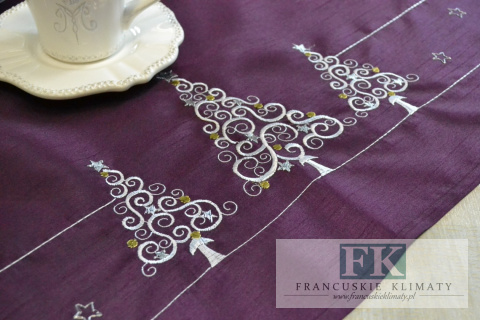 BIEŻNIK haftowany ŚWIĄTECZNY 85X85 FIOLET CHOINKI BIEŻNIK haftowany ŚWIĄTECZNY 85X85 FIOLET CHOINKI