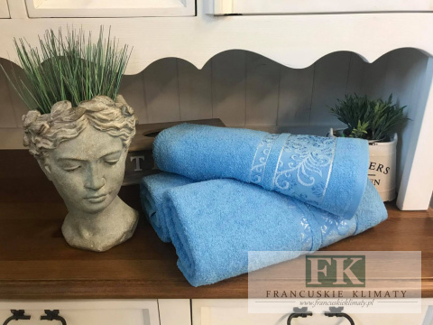 RECZNIK NIEBIESKI 100% BAWEŁNA KOLEKCJA ORNAMNETY