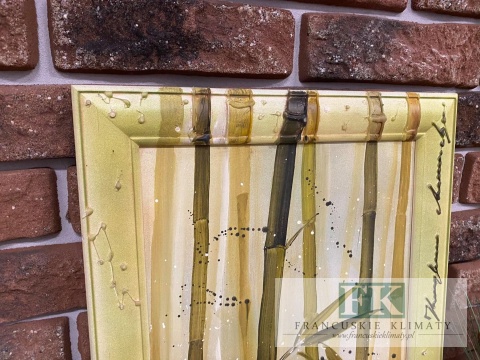 OBRAZ RĘCZNIE MALOWANY W DREWNIANEJ RAMIE BAMBUS 53x36