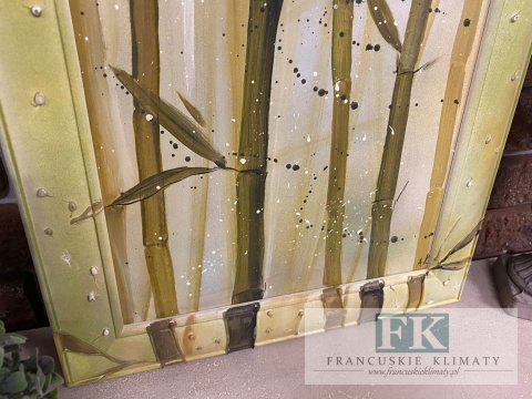 OBRAZ RĘCZNIE MALOWANY W DREWNIANEJ RAMIE BAMBUS 53x36