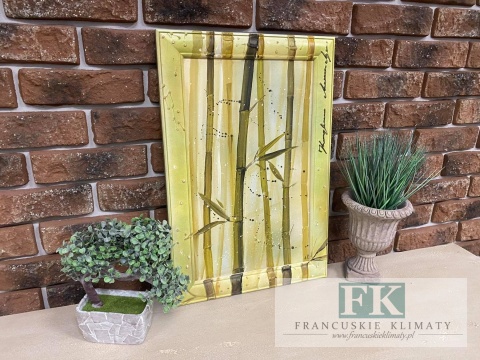 OBRAZ RĘCZNIE MALOWANY W DREWNIANEJ RAMIE BAMBUS 53x36