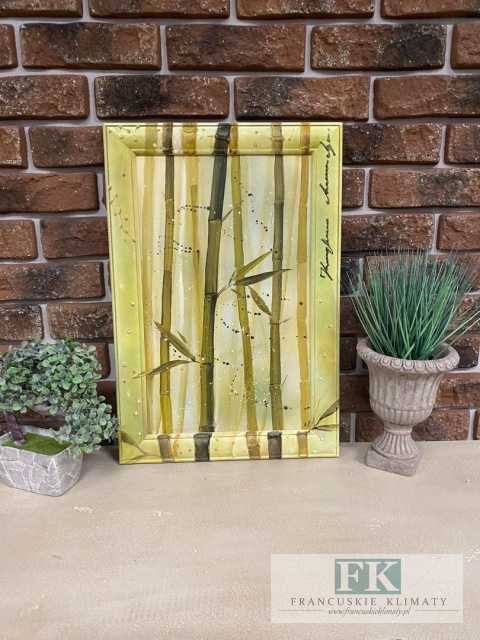 OBRAZ RĘCZNIE MALOWANY W DREWNIANEJ RAMIE BAMBUS 53x36