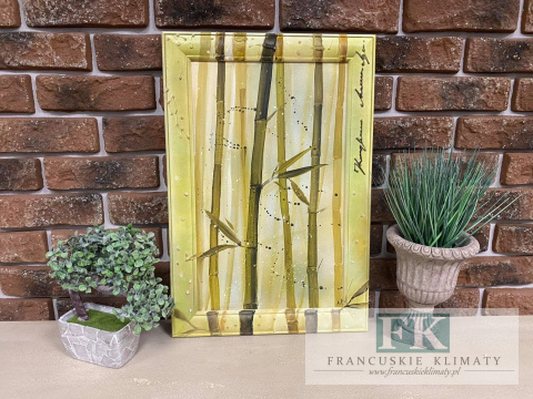 OBRAZ RĘCZNIE MALOWANY W DREWNIANEJ RAMIE BAMBUS 53x36