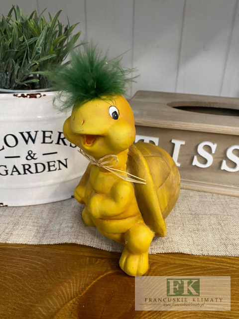 PORCELANOWY ŻÓŁW DEKORACJA FIGURKA 16 CM