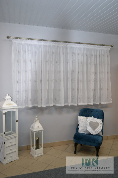 FIRANA HAFTOWANA , woal BIEL haft SREBRNO-SZARY , PROWANSJA , SHABBY , VINTAGE , RETRO