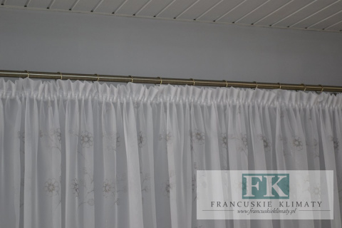 FIRANA HAFTOWANA , woal BIEL haft SREBRNO-SZARY , PROWANSJA , SHABBY , VINTAGE , RETRO