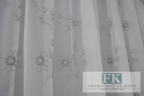 FIRANA HAFTOWANA , woal BIEL haft SREBRNO-SZARY , PROWANSJA , SHABBY , VINTAGE , RETRO