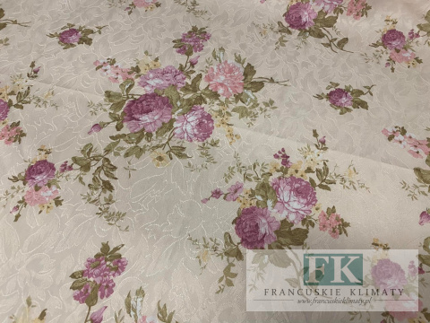 KUPON TKANINA 166 cm x 280 cm RÓŻOWY BUKIECIK POŁYSK OKAZJA