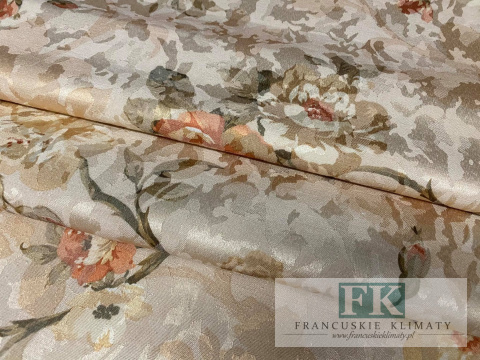 KUPON TKANINA 170 cm x 140 cm KWIATY POMARAŃCZOWE POŁYSK OKAZJA