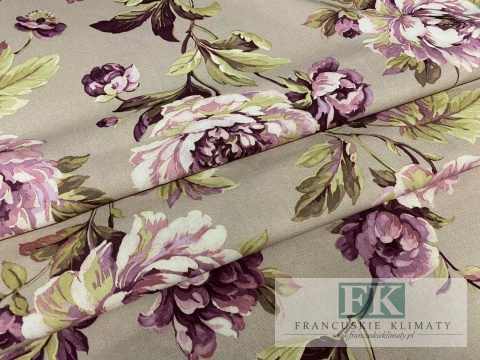 KUPON TKANINA 177 cm x 160 cm KWIATY FIOLET OKAZJA