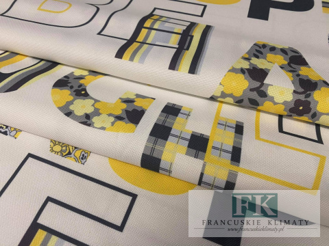 KUPON TKANINA 198 cm x 150 cm ŻÓŁTE LITERKI OKAZJA