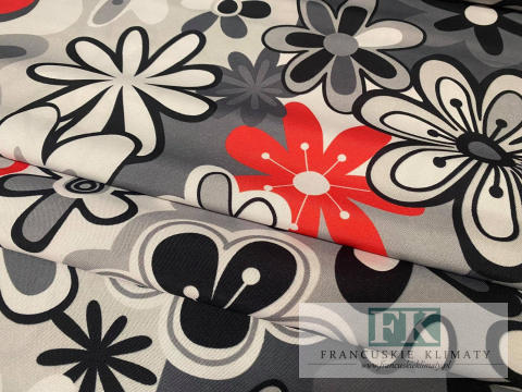 KUPON TKANINA 400 cm x 160 cm KWIATY BLACK RED WHITE OKAZJA