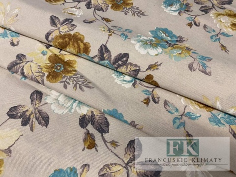 KUPON TKANINA 135 cm x 140 cm KWIATY BŁĘKIT OKAZJA