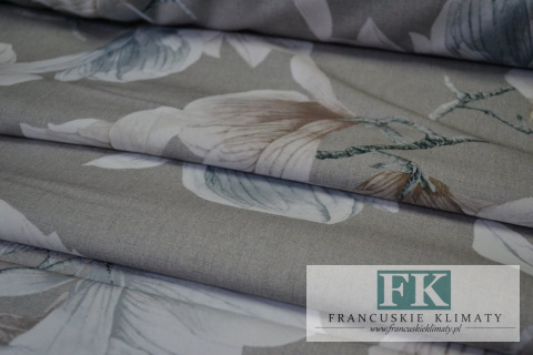 KUPON TKANINA 350 cm x 150 cm KWIATY NA SIWYM TLE OKAZJA