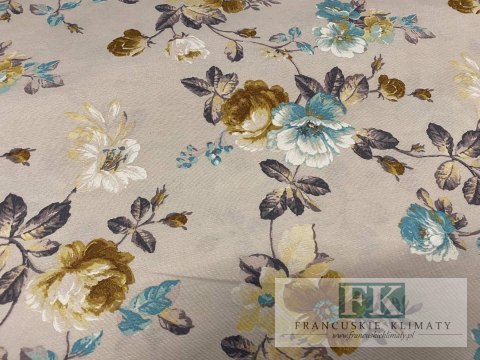 KUPON TKANINA 82 cm x 140 cm KWIATY BŁĘKIT OKAZJA