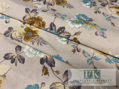 KUPON TKANINA 82 cm x 140 cm KWIATY BŁĘKIT OKAZJA