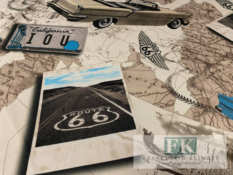 KUPON TKANINA ROUTE 66 AUTA 95 CM X 150 CM OKAZJA