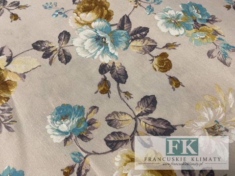 KUPON TKANINA 385 cm x 140 cm KWIATY BŁĘKIT OKAZJA