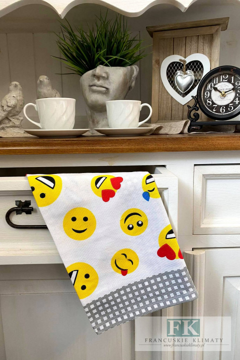 ŚCIERECZKA ŚCIERKA 65X50 KUCHENNA EMOTKI SIWE 100% BAWEŁNA ŚCIERECZKA ŚCIERKA 65X50 KUCHENNA EMOTKI SIWE 100% BAWEŁNA