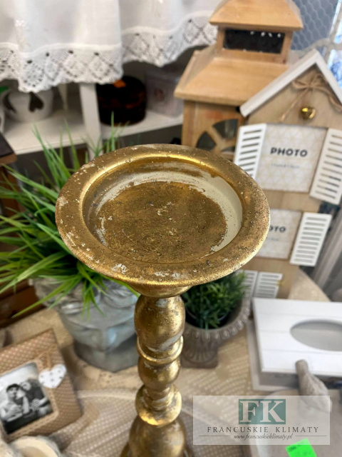 ŚWIECZNIK POSTARZANY WYS 59 CM METAL ZŁOTO ŚWIECZNIK POSTARZANY WYS 59 CM METAL ZŁOTO